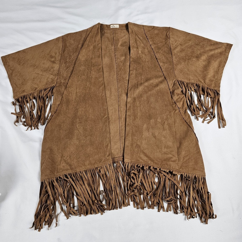 Hollister faux Suede Western Fringe Cardigan Sweater‎ Cowboy Jacket Size S